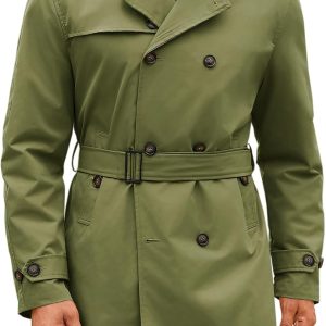 Mens Double Breasted Trench Coat Notched Lapel Windbreaker Jackets Causal Overcoat With Belt